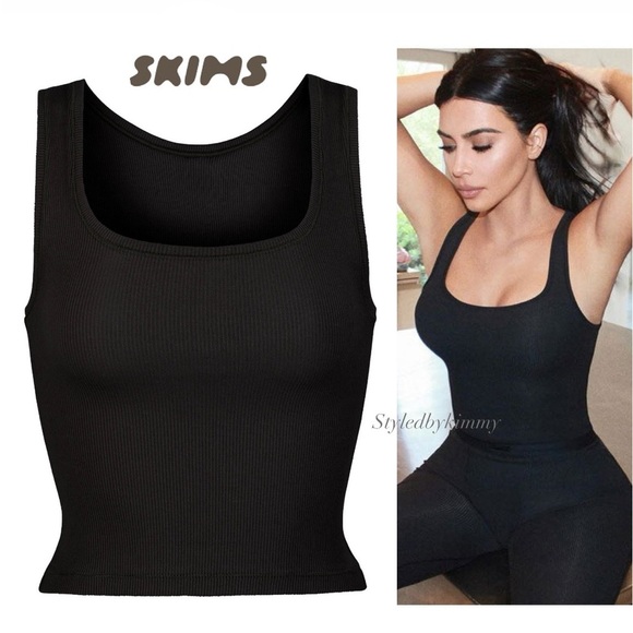 SKIMS Cotton Rib Tank M Medium NEW NWT Black Soot - Picture 3 of 3